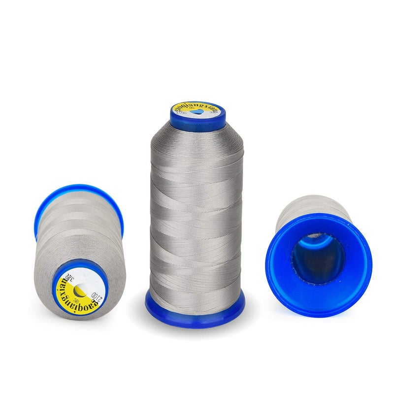 pestor خيط عالي التحمل بطول 1800 ياردة مقاس T70#69 210D/3 خيط خياطة بوليستر عالي القوة لجميع الأغراض لنسيج المفروشات والجينز ونسيج الشعر والديكور والمحافظ الجلدية (فضي) - Image 2